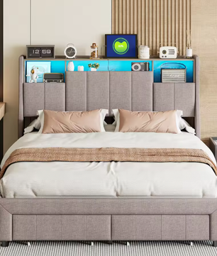 Modern Tweepersoonsbed met LED, USB, Opbergvak en Lades