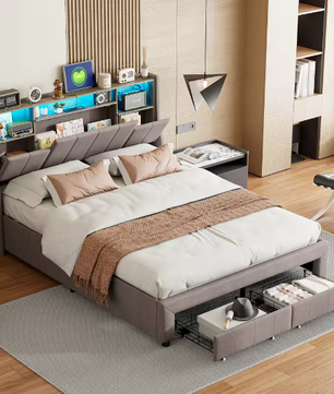 Modern Tweepersoonsbed met LED, USB, Opbergvak en Lades