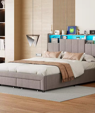 Modern Tweepersoonsbed met LED, USB, Opbergvak en Lades
