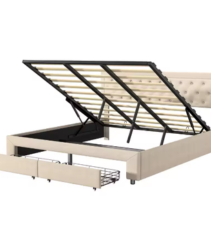 Gestoffeerd Opbergbed met Hydraulisch Systeem en Lades