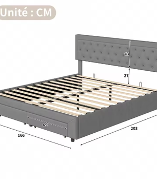 Gestoffeerd Opbergbed met Hydraulisch Systeem en Lades