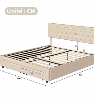 Gestoffeerd Opbergbed met Hydraulisch Systeem en Lades