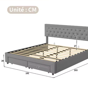Gestoffeerd Opbergbed met Hydraulisch Systeem en Lades