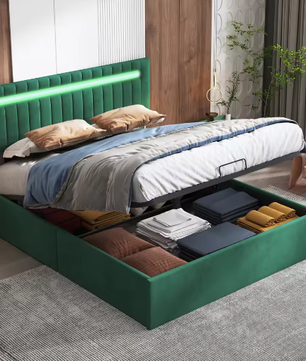 Gestoffeerd Opbergbed 160 × 200 cm met LED en Hydraulisch Frame