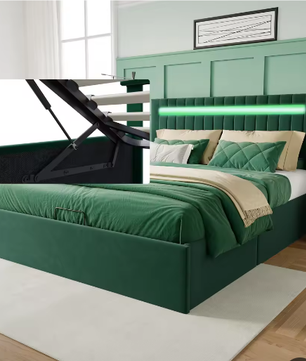 Gestoffeerd Opbergbed 160 × 200 cm met LED en Hydraulisch Frame