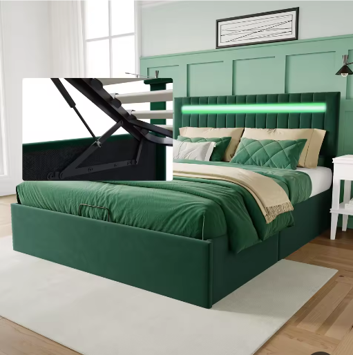 Gestoffeerd Opbergbed 160 × 200 cm met LED en Hydraulisch Frame