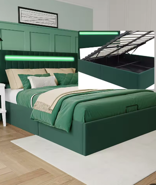 Gestoffeerd Opbergbed 160 × 200 cm met LED en Hydraulisch Frame