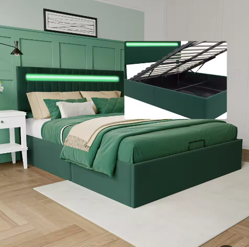 Gestoffeerd Opbergbed 160 × 200 cm met LED en Hydraulisch Frame