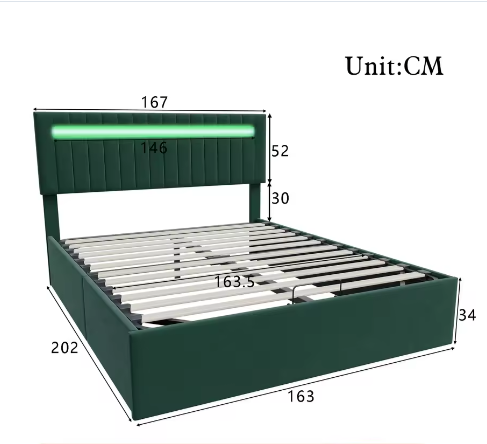 Gestoffeerd Opbergbed 160 × 200 cm met LED en Hydraulisch Frame