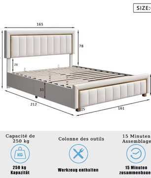 Dubbel Gestoffeerd Hydraulisch Opbergbed 140–160×200 cm