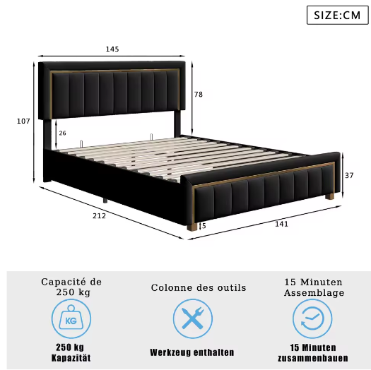 Dubbel Gestoffeerd Hydraulisch Opbergbed 140–160×200 cm