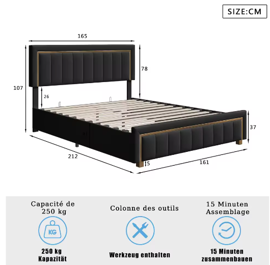 Dubbel Gestoffeerd Hydraulisch Opbergbed 140–160×200 cm