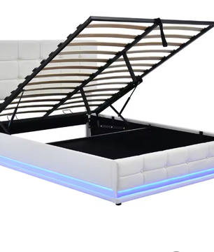 Gestoffeerd Tweepersoons Opbergbed met LED en Hydraulisch Systeem 140×200 cm