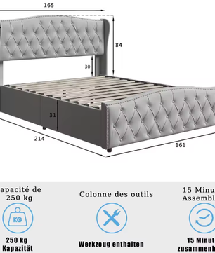 Gewatteerd Tweepersoons Hydraulisch Opbergbed 140–160×200 cm