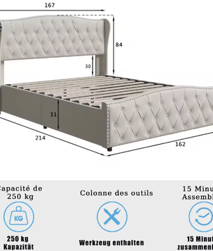 Gewatteerd Tweepersoons Hydraulisch Opbergbed 140–160×200 cm