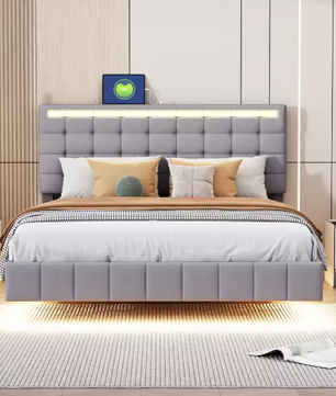 Gestoffeerd Zwevend Tweepersoonsbed met LED en USB – 140/160×200 cm