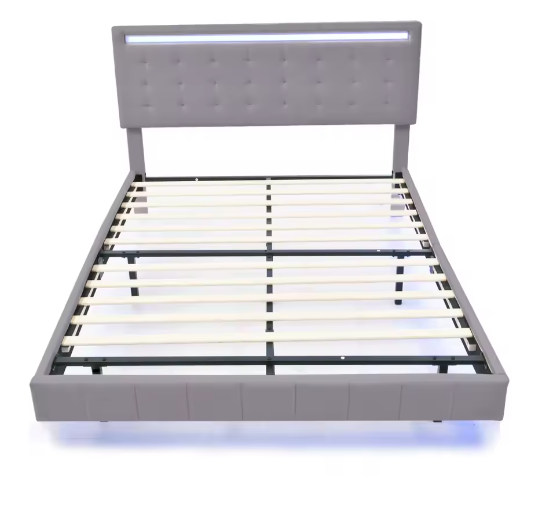 Gestoffeerd Zwevend Tweepersoonsbed met LED en USB – 140/160×200 cm