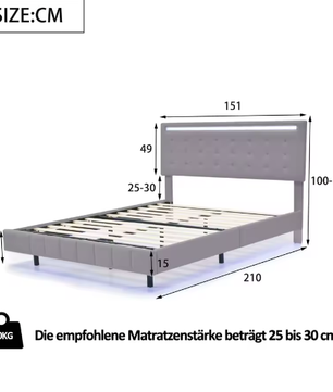 Gestoffeerd Zwevend Tweepersoonsbed met LED en USB – 140/160×200 cm