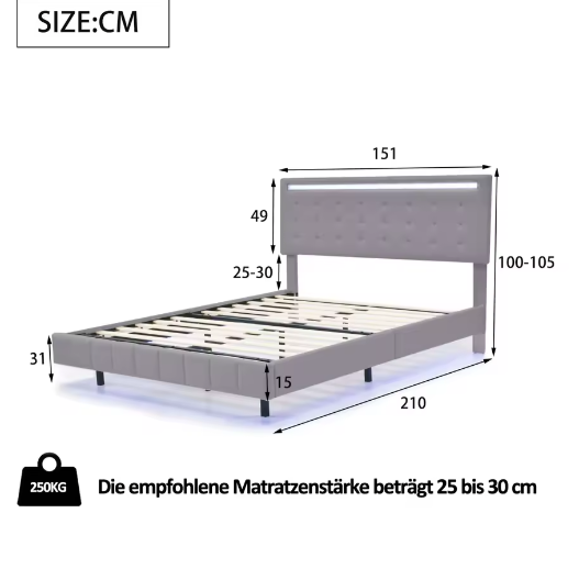 Gestoffeerd Zwevend Tweepersoonsbed met LED en USB – 140/160×200 cm