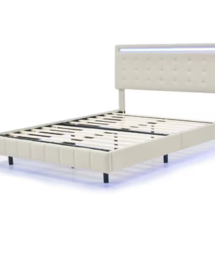 Gestoffeerd Zwevend Tweepersoonsbed met LED en USB – 140/160×200 cm