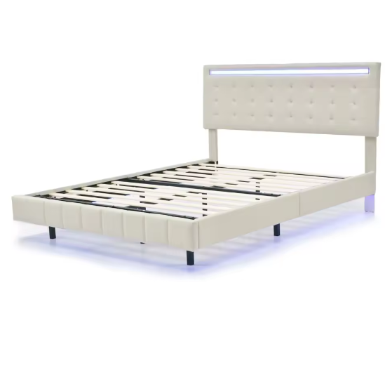 Gestoffeerd Zwevend Tweepersoonsbed met LED en USB – 140/160×200 cm