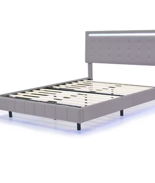 Gestoffeerd Zwevend Tweepersoonsbed met LED en USB – 140/160×200 cm