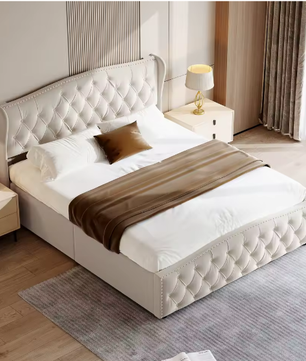 Gestoffeerd Tweepersoons Opbergbed 160×200 cm met Golfhoofdeinde
