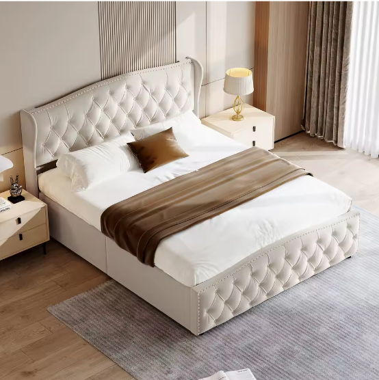 Gestoffeerd Tweepersoons Opbergbed 160×200 cm met Golfhoofdeinde