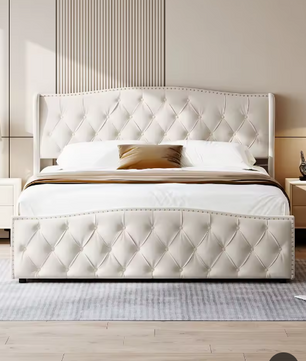 Gestoffeerd Tweepersoons Opbergbed 160×200 cm met Golfhoofdeinde