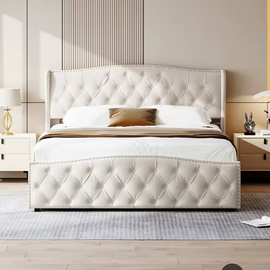 Gestoffeerd Tweepersoons Opbergbed 160×200 cm met Golfhoofdeinde