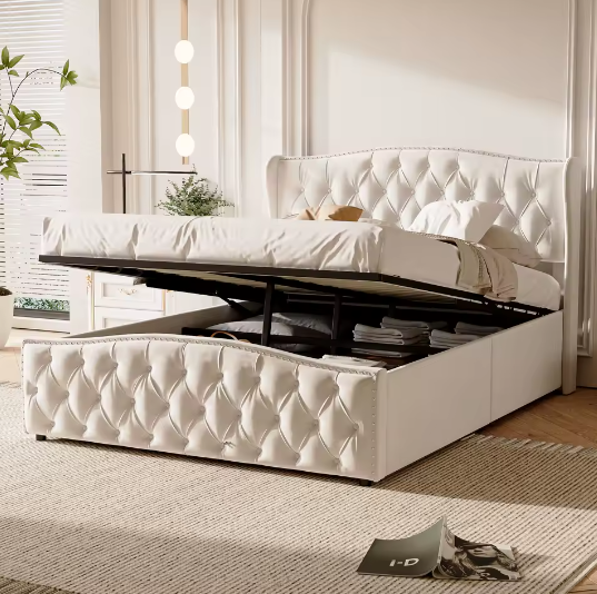 Gestoffeerd Tweepersoons Opbergbed 160×200 cm met Golfhoofdeinde