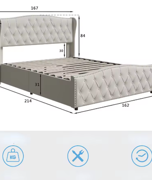 Gestoffeerd Tweepersoons Opbergbed 160×200 cm met Golfhoofdeinde