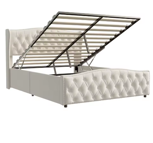 Gestoffeerd Tweepersoons Opbergbed 160×200 cm met Golfhoofdeinde