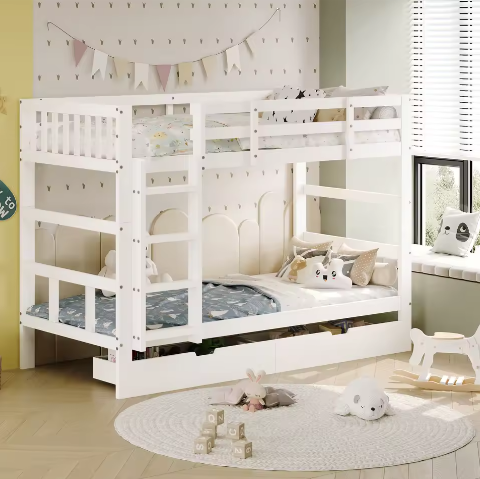 Kinderstapelbed met Ladder en Uittrekbare Slaapbank – 2 Persoons, 90x200 cm