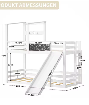 Kinderstapelbed met Glijbaan, Ladder en Schoolbord – Massief Hout, Veilig en Speels Ontwerp