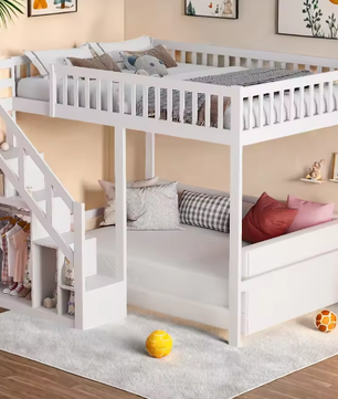 Houten Kinderbed 90×200 cm met Opbergtrap en Valbeveiliging