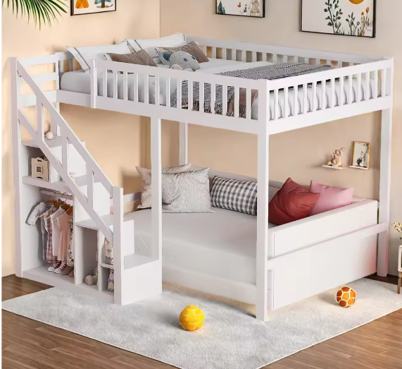 Houten Kinderbed 90×200 cm met Opbergtrap en Valbeveiliging