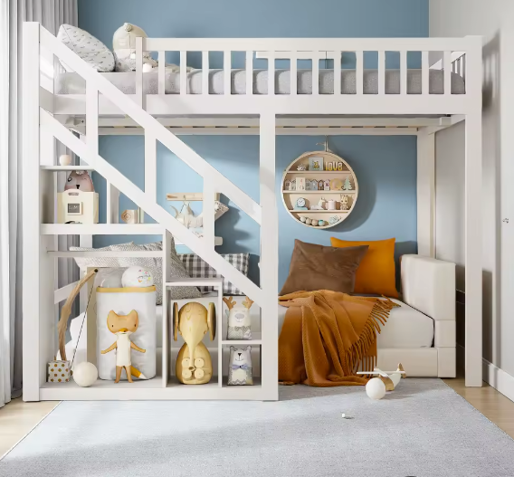 Houten Kinderbed 90×200 cm met Opbergtrap en Valbeveiliging