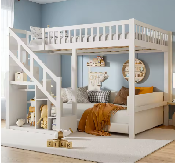 Houten Kinderbed 90×200 cm met Opbergtrap en Valbeveiliging
