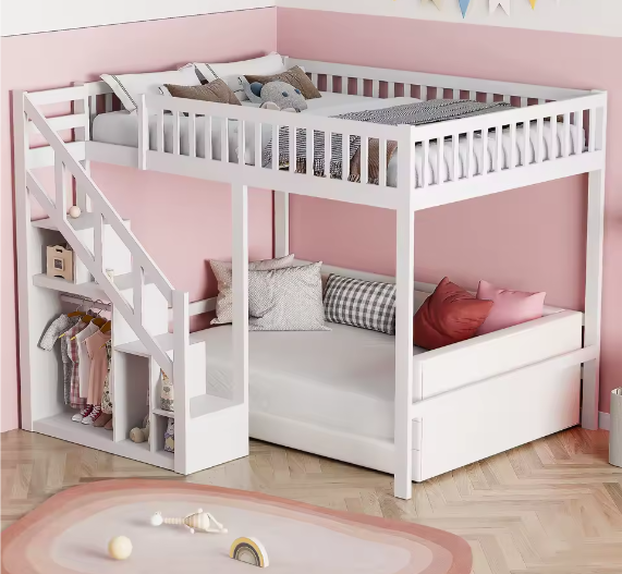 Houten Kinderbed 90×200 cm met Opbergtrap en Valbeveiliging