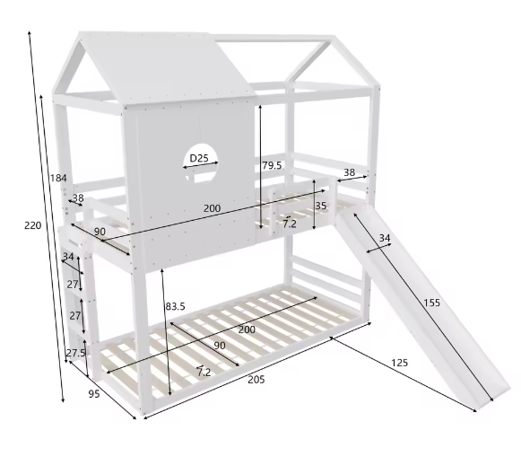 Houten Kinderbed 90×200 cm met Opbergtrap en Valbeveiliging