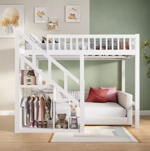 Houten stapelbed met bureau en planken 140×200 cm – massief hout