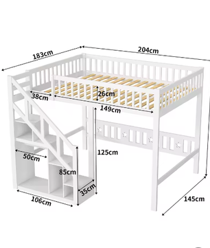Houten stapelbed met bureau en planken 140×200 cm – massief hout
