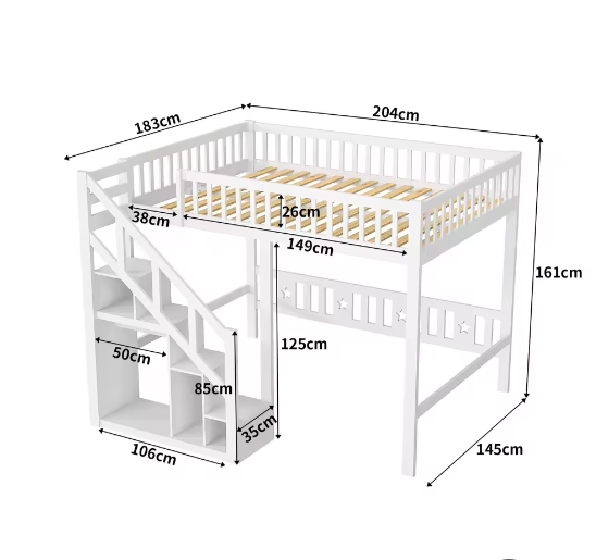 Houten stapelbed met bureau en planken 140×200 cm – massief hout