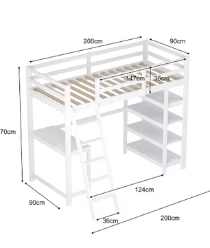 Houten stapelbed met bureau en planken 140×200 cm – massief hout