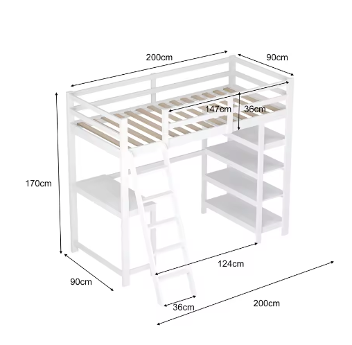 Houten stapelbed met bureau en planken 140×200 cm – massief hout