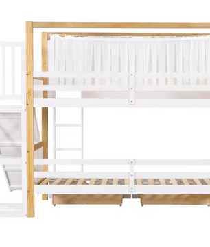 Kinderstapelbed 90×200 cm met glijbaan en 2 opberglades op wielen