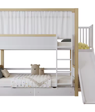 Kinderstapelbed 90×200 cm met glijbaan en 2 opberglades op wielen