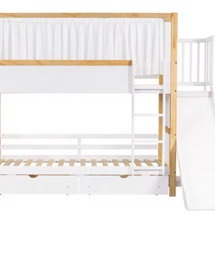 Kinderstapelbed 90×200 cm met glijbaan en 2 opberglades op wielen