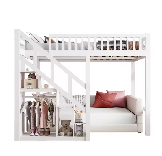 Kinderhoogbed met trap en opbergruimte – massief hout – 90×200 cm / 140×200 cm